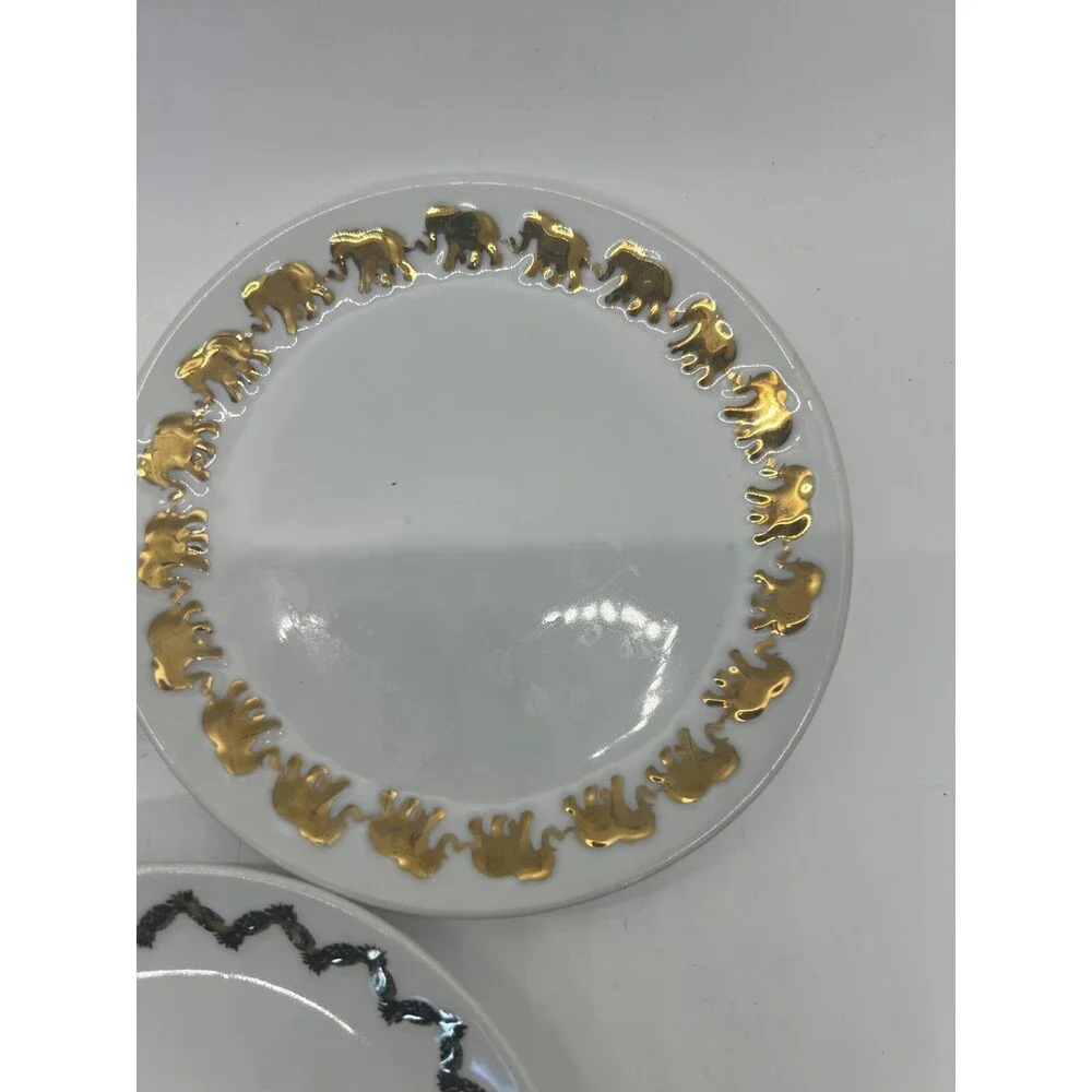 Set of 3 Lilly Pulitzer Target White Gold 5” plates elephant glass decor turtle